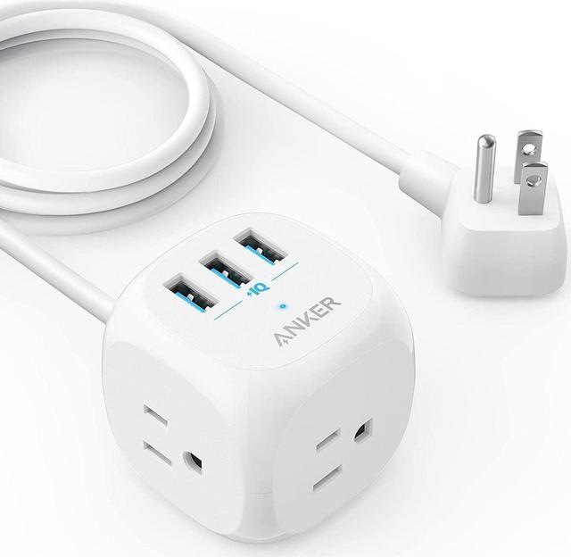 Anker Power Strip, PowerPort Cube USB with 3 Outlets and 3 USB Ports, 5 ft  Extension Cord, White 