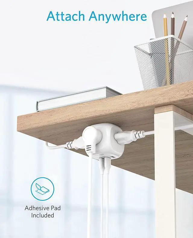 Alt view image 5 of 7 - Anker 321 Power Strip, PowerPort Cube USB with 3 Outlets and 3 USB Ports, 5 ft Extension Cord, Flat Plug, Compact for Home Office, Travel, and Dorm Rooms