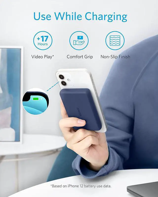 Alt view image 4 of 7 - Anker Magnetic Wireless Portable Charger, PowerCore Magnetic 5K Wireless 5,000mAh Power Bank with USB-C Cable, Design for iPhone 13/13 Pro/13 Pro Max /13 Mini /12/12 Pro/12 Pro Max/12 Mini (Blue)