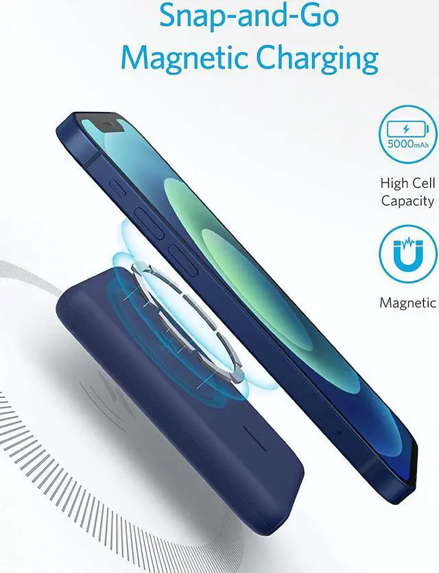 Alt view image 2 of 7 - Anker Magnetic Wireless Portable Charger, PowerCore Magnetic 5K Wireless 5,000mAh Power Bank with USB-C Cable, Design for iPhone 13/13 Pro/13 Pro Max /13 Mini /12/12 Pro/12 Pro Max/12 Mini (Blue)