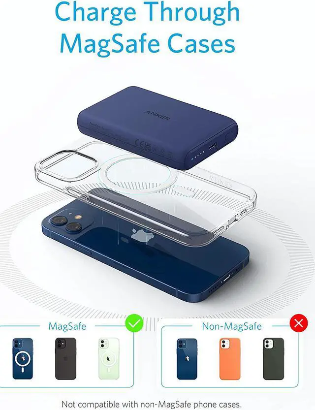 Alt view image 6 of 7 - Anker Magnetic Wireless Portable Charger, PowerCore Magnetic 5K Wireless 5,000mAh Power Bank with USB-C Cable, Design for iPhone 13/13 Pro/13 Pro Max /13 Mini /12/12 Pro/12 Pro Max/12 Mini (Blue)