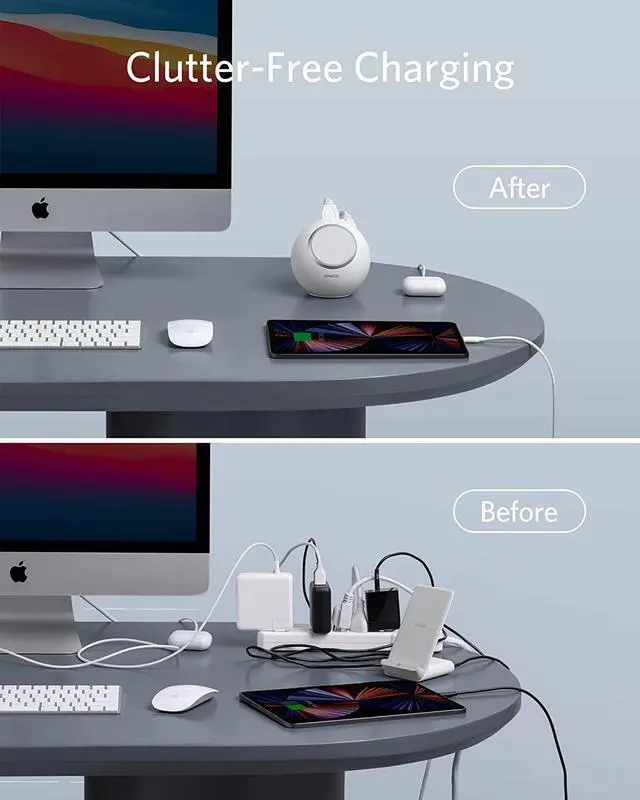 Alt view image 3 of 6 - Anker Magnetic Desktop Charging Station(MagGo), 637 Magnetic Wireless Charger for iPhone13/12, 8-in-1 Power Strip with 3 AC,2 USB A,and 2 USB C,Max 65W Power Delivery Desktop Accessory for MacBook Pro