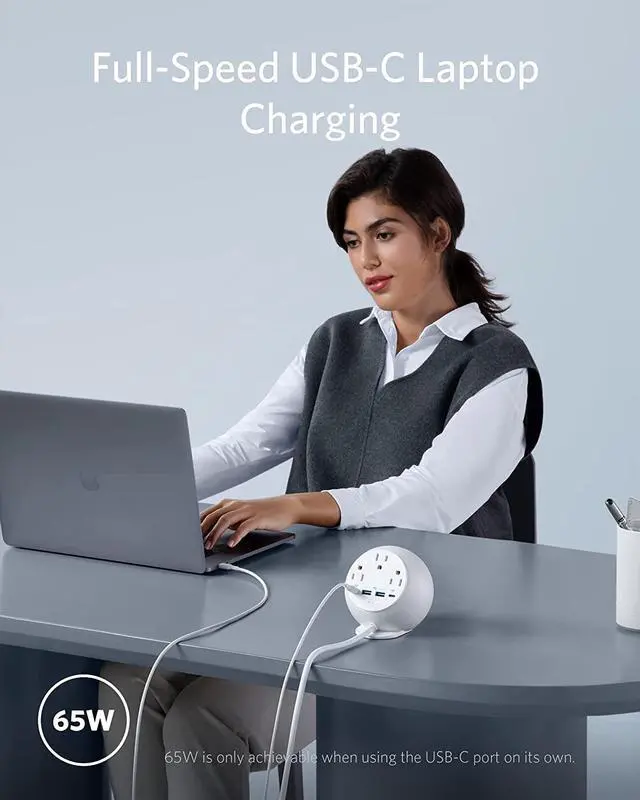 Alt view image 5 of 6 - Anker Magnetic Desktop Charging Station(MagGo), 637 Magnetic Wireless Charger for iPhone13/12, 8-in-1 Power Strip with 3 AC,2 USB A,and 2 USB C,Max 65W Power Delivery Desktop Accessory for MacBook Pro