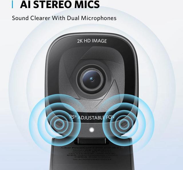 Alt view image 5 of 14 - Anker PowerConf C200 2K USB Webcam, Webcam for Laptop, Computer Camera, with AI-Noise Canceling Microphones, Stereo Mics, Adjustable Field of View, Low-Light Correction, Built-in Privacy Cover