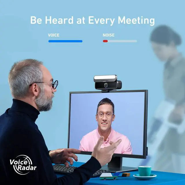 Alt view image 3 of 6 - AnkerWork B600 Video Bar with 4-in-1 Design (2K Cam with Speaker, Mic, Light), AI Video Conference Cam, 2K Computer Cam , Noise Cancellation, 4-Mic Array, Webcam with Speaker, Built-in Light