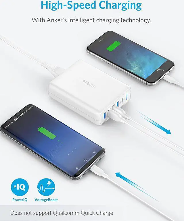 Alt view image 3 of 7 - USB C Wall Charger, Anker Premium 60W 5-Port Desktop Charger with One 30W Power Delivery Port for MacBook Air 2018, Ipad Pro 2018, S10, and 4 Poweriq Ports for iPhone Xs/Max/XR/X/8, S9/S8 and More
