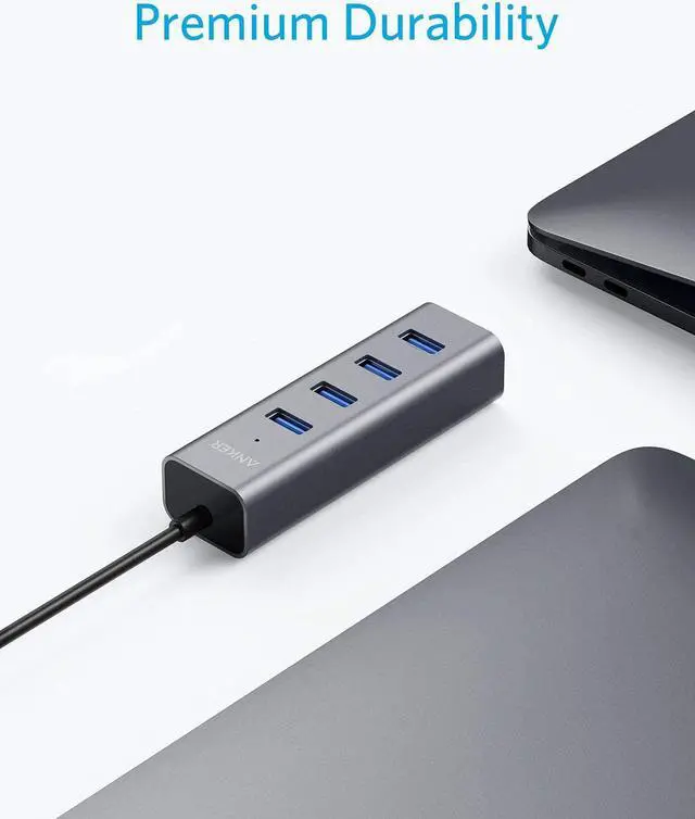 Alt view image 4 of 8 - Anker USB C Hub, Aluminum USB C Adapter with 4 USB 3.0 Ports, for MacBook Pro 2018/2017, ChromeBook, XPS, Galaxy S9/S8, and More