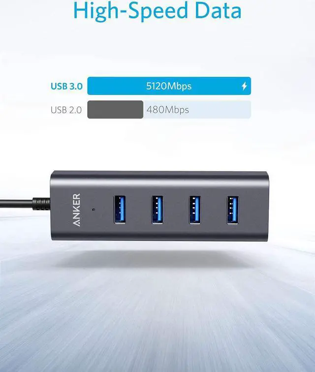 Alt view image 3 of 8 - Anker USB C Hub, Aluminum USB C Adapter with 4 USB 3.0 Ports, for MacBook Pro 2018/2017, ChromeBook, XPS, Galaxy S9/S8, and More