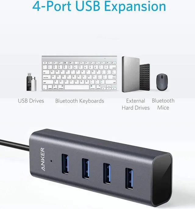 Alt view image 2 of 8 - Anker USB C Hub, Aluminum USB C Adapter with 4 USB 3.0 Ports, for MacBook Pro 2018/2017, ChromeBook, XPS, Galaxy S9/S8, and More