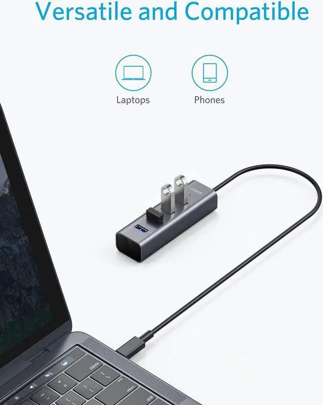 Alt view image 7 of 8 - Anker USB C Hub, Aluminum USB C Adapter with 4 USB 3.0 Ports, for MacBook Pro 2018/2017, ChromeBook, XPS, Galaxy S9/S8, and More