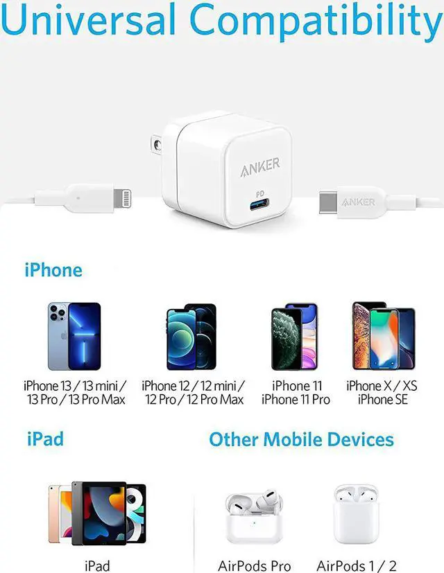 Alt view image 6 of 7 - USB C Charger, Anker 20W Fast Charger with Foldable Plug, PowerPort III 20W Cube Charger with USB-C to Lightning Cable for iPhone 13/13 Mini/13 Pro/13 Pro Max/12, Galaxy, iPad/iPad Mini and More
