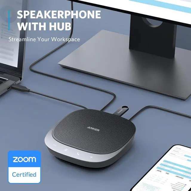 Alt view image 2 of 6 - Anker PowerConf S360 USB Speakerphone, Smart Voice Enhancement, 360° Voice Coverage, Superior Sound, Speakerphone for Computer, Conference Microphone