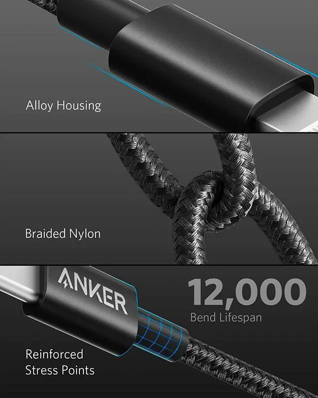 Alt view image 5 of 7 - Anker New Nylon USB-C to Lightning Charging Cord (6ft, MFi Certified) for iPhone 13 13 Pro 12 Pro Max 12 11 X XS XR 8 Plus, AirPods Pro, Supports Power Delivery (Black)