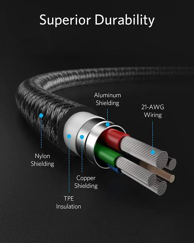 Alt view image 6 of 7 - Anker New Nylon USB-C to Lightning Charging Cord (6ft, MFi Certified) for iPhone 13 13 Pro 12 Pro Max 12 11 X XS XR 8 Plus, AirPods Pro, Supports Power Delivery (Black)