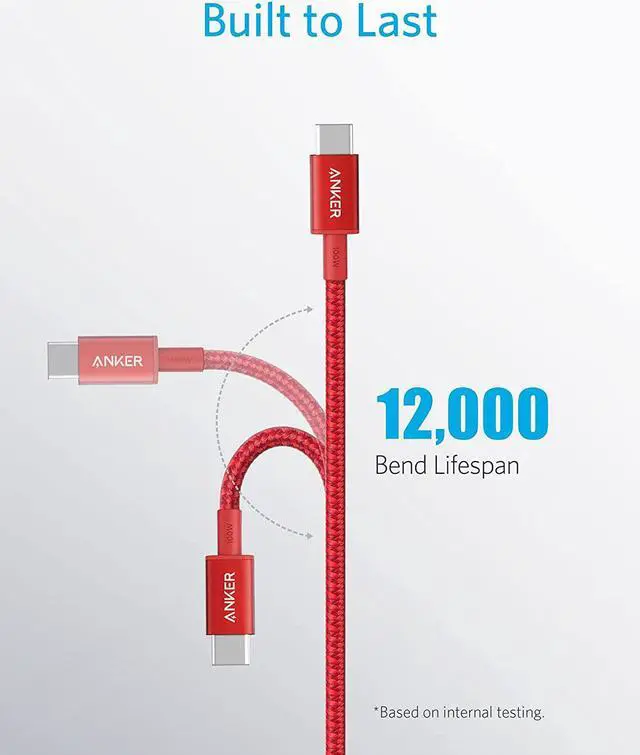 Alt view image 5 of 6 - Anker 333 USB C to USB C Cable (6ft 100W, 2-Pack), USB 2.0 Type C Charging Cable Fast Charge for MacBook Pro 2020, iPad Pro 2020, iPad Air 4, Samsung Galaxy S21, Pixel, Switch, LG, and More (Red)