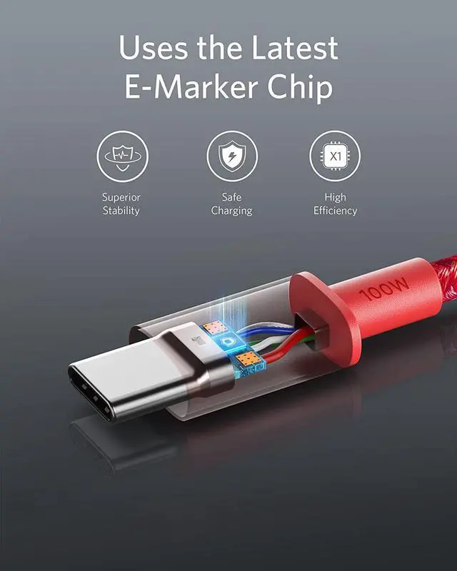 Alt view image 3 of 6 - Anker 333 USB C to USB C Cable (6ft 100W, 2-Pack), USB 2.0 Type C Charging Cable Fast Charge for MacBook Pro 2020, iPad Pro 2020, iPad Air 4, Samsung Galaxy S21, Pixel, Switch, LG, and More (Red)