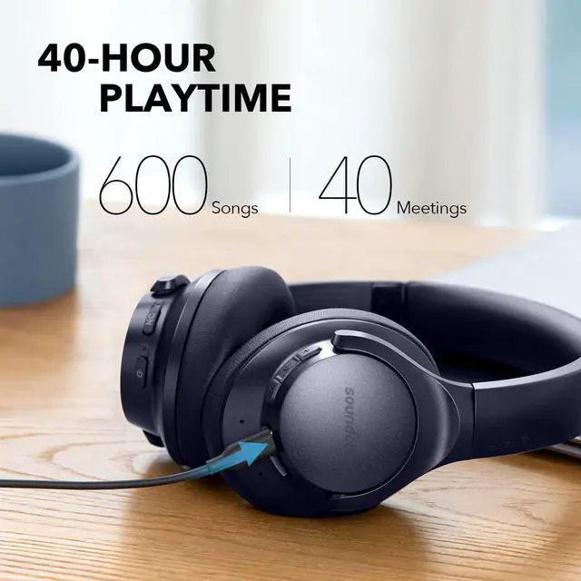 Alt view image 5 of 7 - Soundcore by Anker Life Q20+ Active Noise Cancelling Bluetooth Headphones, 40H Playtime, Hi-Res Audio, Soundcore App, Connect to 2 Devices, Memory Foam Earcups, Wireless Headset for Travel Home (Blue)