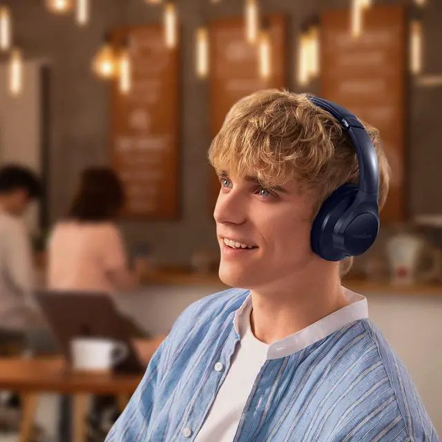 Alt view image 4 of 7 - Soundcore by Anker Life Q20+ Active Noise Cancelling Bluetooth Headphones, 40H Playtime, Hi-Res Audio, Soundcore App, Connect to 2 Devices, Memory Foam Earcups, Wireless Headset for Travel Home (Blue)