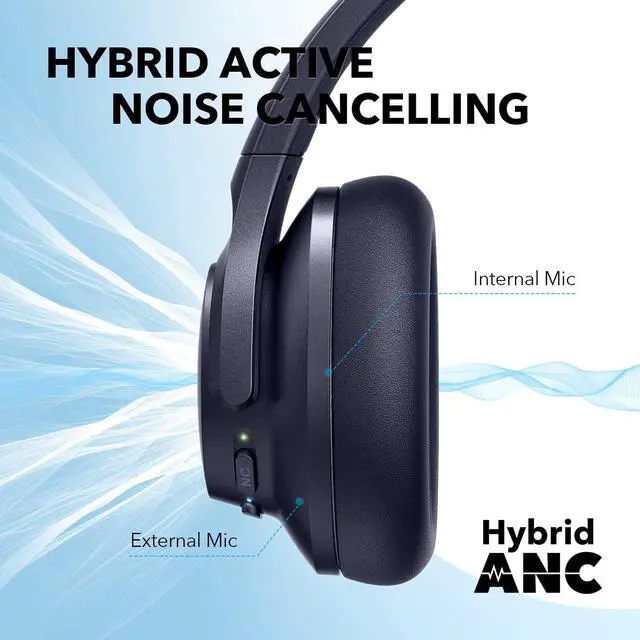 Alt view image 3 of 7 - Soundcore by Anker Life Q20+ Active Noise Cancelling Bluetooth Headphones, 40H Playtime, Hi-Res Audio, Soundcore App, Connect to 2 Devices, Memory Foam Earcups, Wireless Headset for Travel Home (Blue)