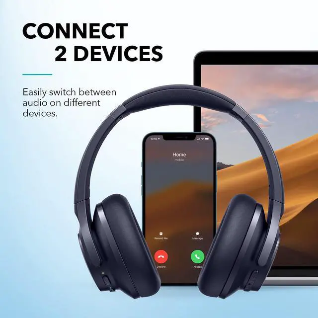 Alt view image 6 of 7 - Soundcore by Anker Life Q20+ Active Noise Cancelling Bluetooth Headphones, 40H Playtime, Hi-Res Audio, Soundcore App, Connect to 2 Devices, Memory Foam Earcups, Wireless Headset for Travel Home (Blue)