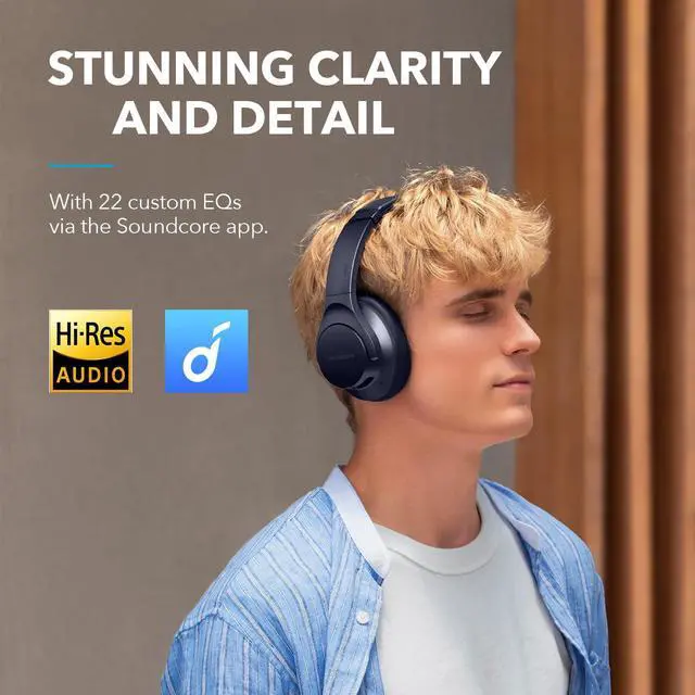Alt view image 2 of 7 - Soundcore by Anker Life Q20+ Active Noise Cancelling Bluetooth Headphones, 40H Playtime, Hi-Res Audio, Soundcore App, Connect to 2 Devices, Memory Foam Earcups, Wireless Headset for Travel Home (Blue)