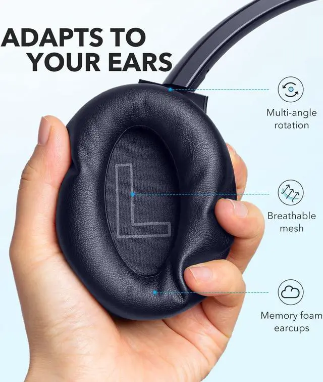 Alt view image 7 of 7 - Soundcore by Anker Life Q20+ Active Noise Cancelling Bluetooth Headphones, 40H Playtime, Hi-Res Audio, Soundcore App, Connect to 2 Devices, Memory Foam Earcups, Wireless Headset for Travel Home (Blue)