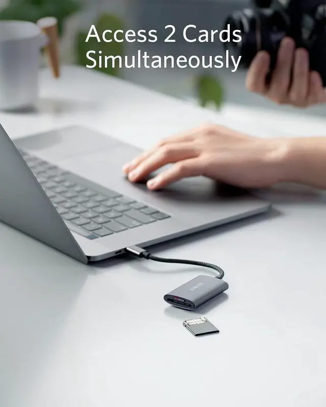 Alt view image 2 of 8 - Anker USB-C SD 4.0 Card Reader, PowerExpand+ 2-in-1 Memory Card Reader, for SDXC, SDHC, SD, MMC, RS-MMC, Micro SDXC, Micro SD, Micro SDHC Card, UHS-II, and UHS-I Cards