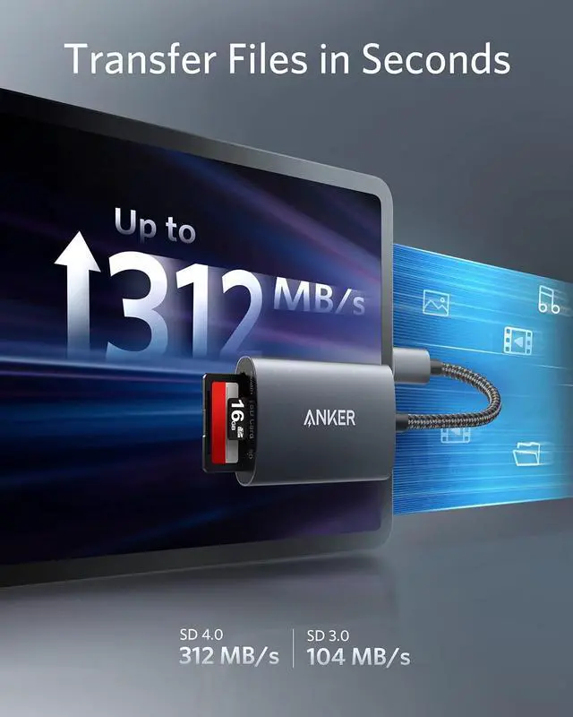 Alt view image 4 of 8 - Anker USB-C SD 4.0 Card Reader, PowerExpand+ 2-in-1 Memory Card Reader, for SDXC, SDHC, SD, MMC, RS-MMC, Micro SDXC, Micro SD, Micro SDHC Card, UHS-II, and UHS-I Cards