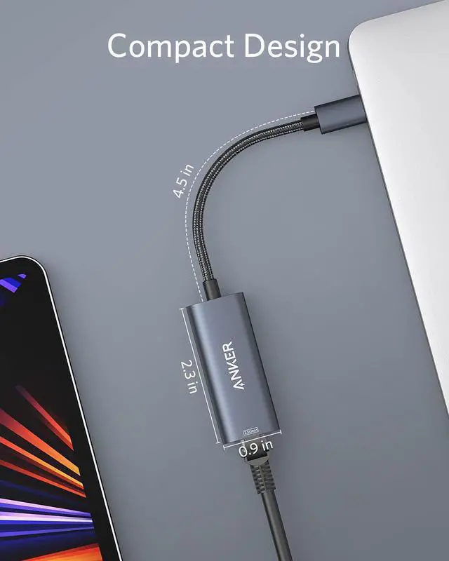 Alt view image 6 of 7 - Anker USB C to 2.5 Gbps Ethernet Adapter, PowerExpand USB C to Gigabit Ethernet Adapter, Aluminum Portable USB C Adapter, for MacBook Pro, MacBook Air 2018 and Later, iPad Pro 2018 and Later, XPS