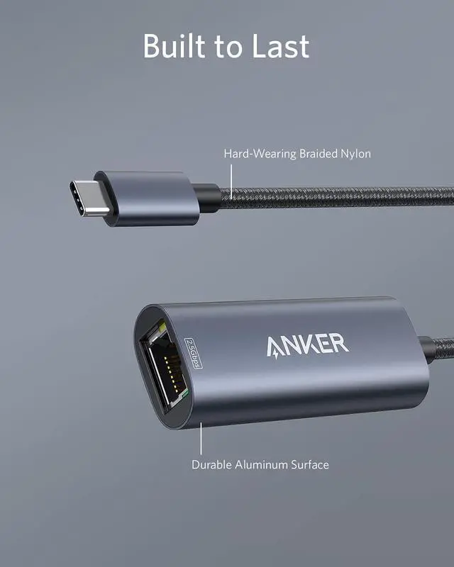 Alt view image 7 of 7 - Anker USB C to 2.5 Gbps Ethernet Adapter, PowerExpand USB C to Gigabit Ethernet Adapter, Aluminum Portable USB C Adapter, for MacBook Pro, MacBook Air 2018 and Later, iPad Pro 2018 and Later, XPS