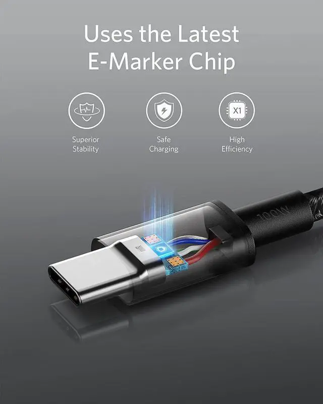 Alt view image 3 of 7 - Anker 333 USB C to USB C Cable (6ft 100W, 2-Pack), USB 2.0 Type C Charging Cable Fast Charge for MacBook Pro 2020, iPad Pro 2020, iPad Air 4, Samsung Galaxy S21, Pixel, Switch, LG, and More (Black)