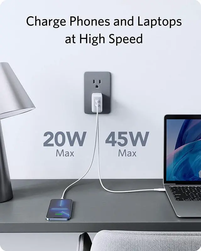 Alt view image 2 of 7 - Anker USB C Charger, PowerPort III 65W 2-Port PPS Fast Charger Adapter, Foldable Compact Charger for MacBook Pro/Air, iPad Pro, Galaxy S20/S10, Dell XPS 13, Note 20/10+, iPhone 12/Pro, Pixel (White)