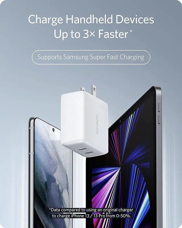 Alt view image 5 of 7 - Anker USB C Charger, PowerPort III 65W 2-Port PPS Fast Charger Adapter, Foldable Compact Charger for MacBook Pro/Air, iPad Pro, Galaxy S20/S10, Dell XPS 13, Note 20/10+, iPhone 12/Pro, Pixel (White)