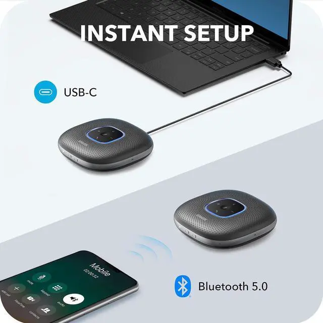 Alt view image 6 of 6 - Anker PowerConf Bluetooth Speakerphone with 6 Microphones, Enhanced Voice Pickup, 24H Call Time, Bluetooth 5, USB C, Bluetooth Conference Speaker Compatible with Leading Platforms(Renewed)
