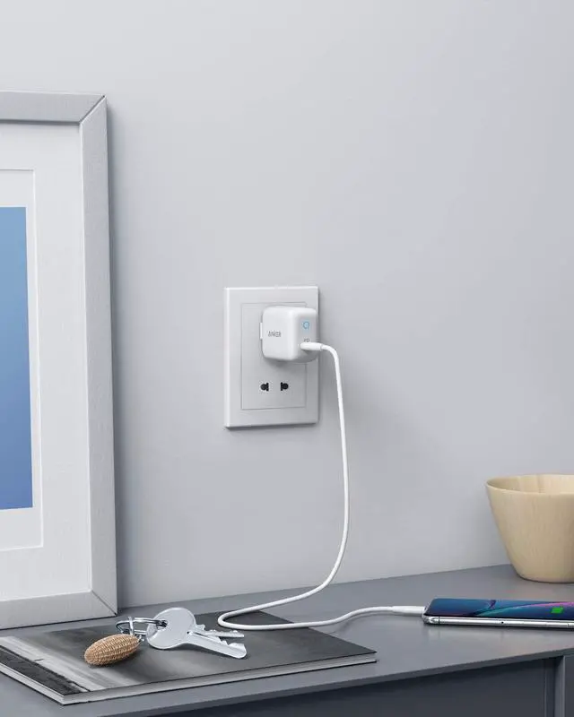 Alt view image 7 of 7 - USB C 18W Power Delivery Charger, Anker PowerPort PD 1 USB-C Wall Charger, Foldable Plug for iPhone Xs/Max/XR, iPad Pro, Pixel 3/2, Galaxy S9/S8/Plus, Nintendo and More White