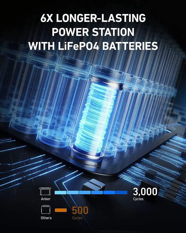 Alt view image 2 of 7 - Anker 757 Portable Power Station, Powerhouse 1229Wh LiFePO4 Battery, 1500W Solar Generator with 6 AC Outlets (Solar Panel Optional), 2 USB-C Ports 100W Max, LED Light for Camping, RV, Power Outage