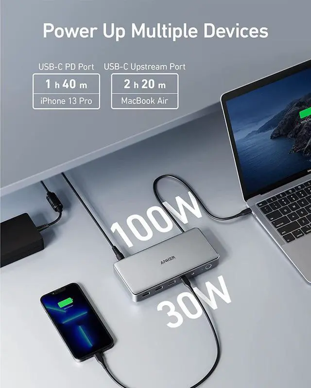 Alt view image 5 of 6 - Anker Triple Display Docking Station for M1 MacBooks, 563 USB C Docking Station (10-in-1), with Dual HDMI Ports and DisplayPort, 100W Charging for Laptop, 30W Charging for Phone, 5 Gbps Data Transfer