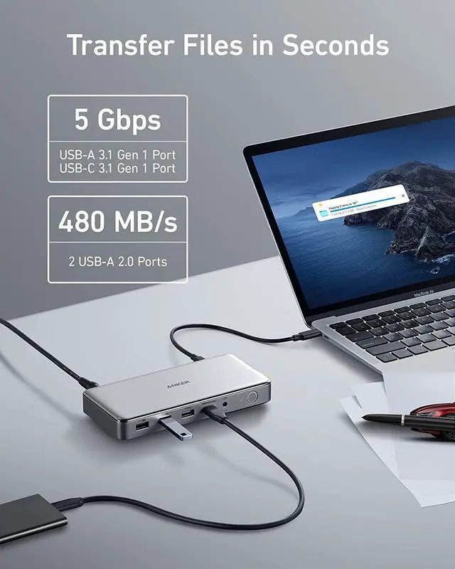 Alt view image 6 of 6 - Anker Triple Display Docking Station for M1 MacBooks, 563 USB C Docking Station (10-in-1), with Dual HDMI Ports and DisplayPort, 100W Charging for Laptop, 30W Charging for Phone, 5 Gbps Data Transfer