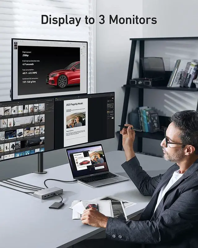 Alt view image 4 of 6 - Anker Triple Display Docking Station for M1 MacBooks, 563 USB C Docking Station (10-in-1), with Dual HDMI Ports and DisplayPort, 100W Charging for Laptop, 30W Charging for Phone, 5 Gbps Data Transfer
