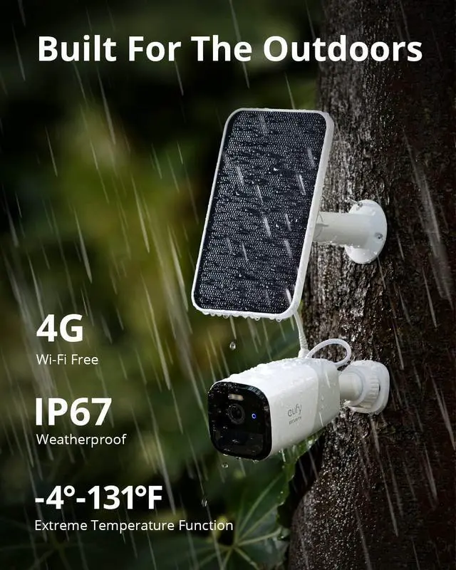 Alt view image 2 of 6 - eufy Security 3G/4G LTE Cellular Outdoor Security Camera with Solar Panel, 2K HD, Starlight Night Vision, and Human Detection. No Wi-Fi. Works with AT&T and Verizon. EIOTCLUB SIM Card Included.