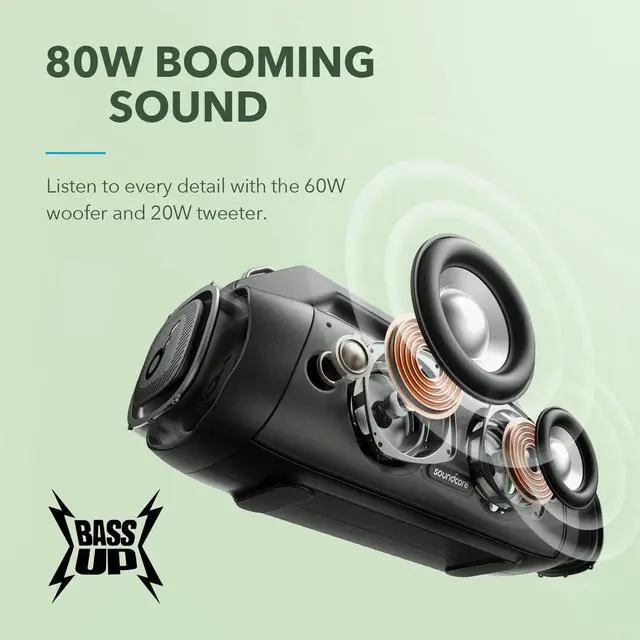 Alt view image 3 of 6 - Soundcore Motion Boom Plus Outdoor Speaker with 80W Booming Sound, 20H Playtime, IP67 Waterproof and Dustproof, Type-C, Custom EQ, Bluetooth 5.3, Portable Bluetooth Speaker For Outdoors, Camping
