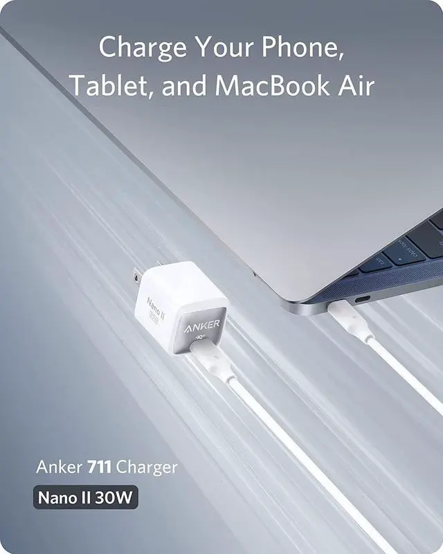 Alt view image 3 of 7 - Anker USB C Charger 30W, 711 Charger, Compact Fast Charger (Not Foldable) for MacBook Air/iPhone 13/13 Mini/ 13 Pro/ 13 Pro Max/ 12, Galaxy S21, Note 20, iPad Pro, Pixel, and More (White)