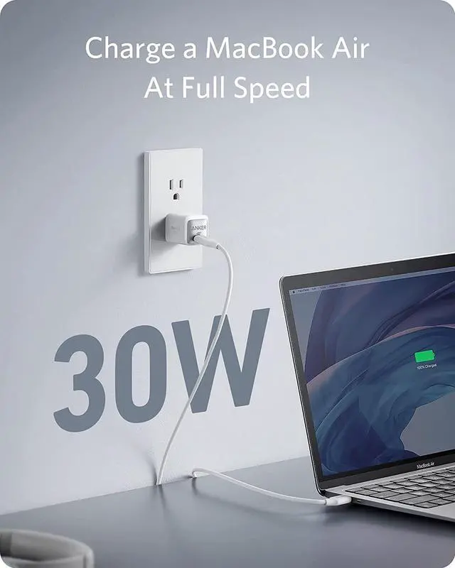 Alt view image 4 of 7 - Anker USB C Charger 30W, 711 Charger, Compact Fast Charger (Not Foldable) for MacBook Air/iPhone 13/13 Mini/ 13 Pro/ 13 Pro Max/ 12, Galaxy S21, Note 20, iPad Pro, Pixel, and More (White)