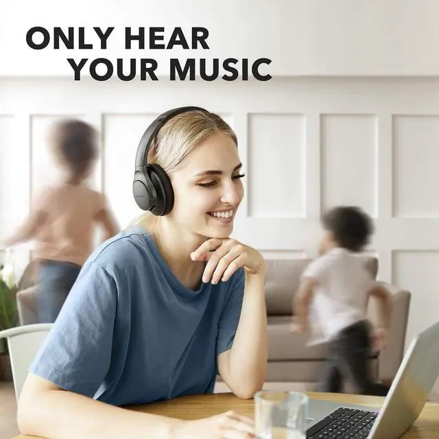 Alt view image 3 of 6 - Anker Soundcore Life Q20 Hybrid Active Noise Cancelling Headphones, Wireless Over Ear Bluetooth Headphones with 40H Playtime, Hi-Res Audio, Deep Bass, Memory Foam Ear Cups and Headband (Renewed)