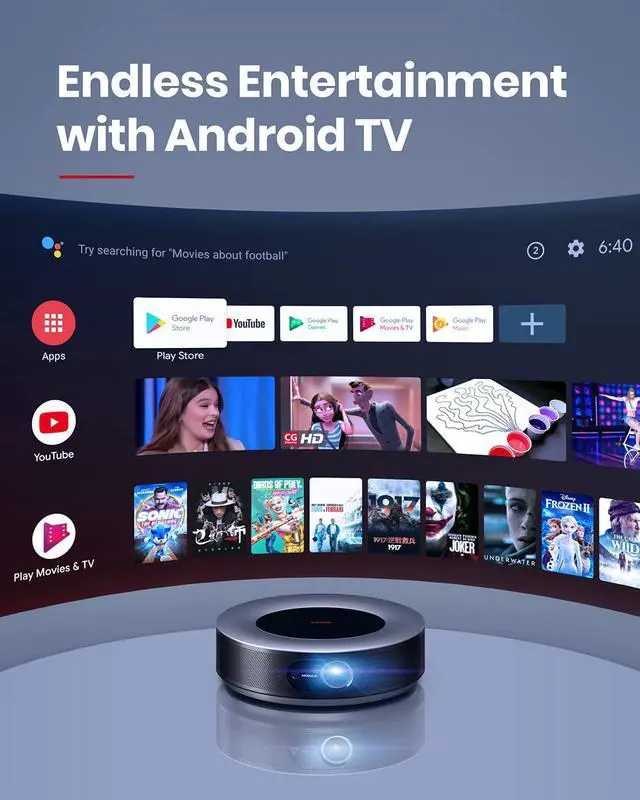 Alt view image 3 of 7 - Anker Nebula Cosmos Full HD 1080p Home Entertainment Projector, 1080p Video Projector, 810 ANSI Lumen, Android TV 9.0, Digital Zoom, HLG, HDR10,(Onyx Black) (Renewed)