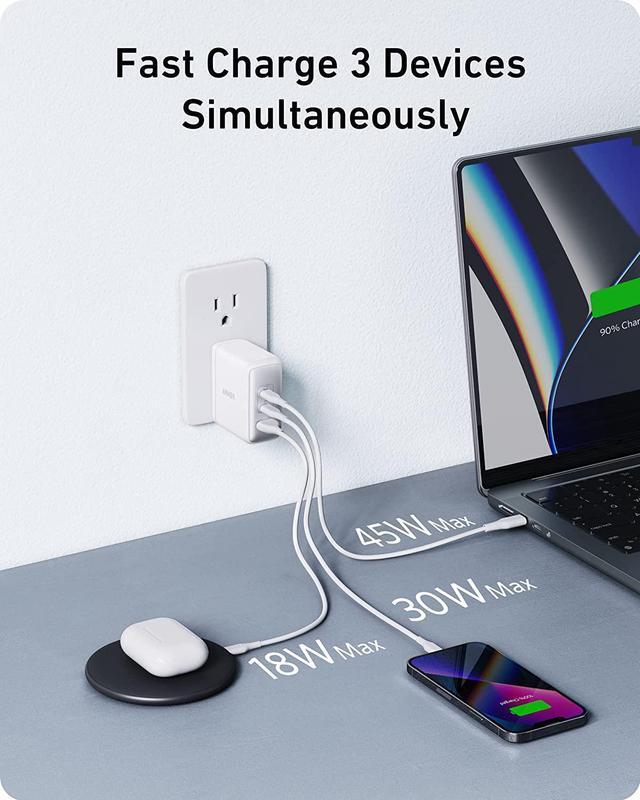 Alt view image 6 of 8 - Anker 100W USB C Charger, 736 Charger (Nano II 100W), 3-Port Fast Compact Wall Charger for MacBook Pro/Air, Google Pixelbook, ThinkPad, Dell XPS, iPad Pro, Galaxy S22/S20, iPhone 13/Pro (White)