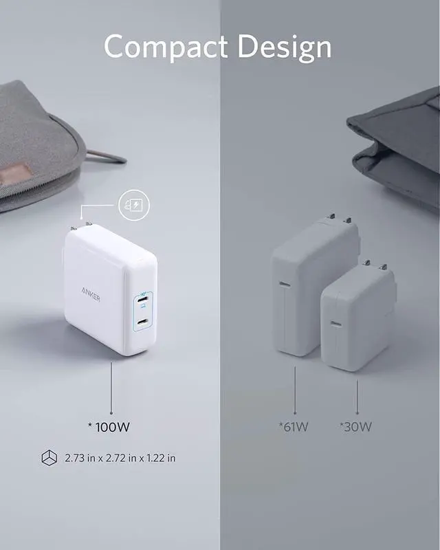 Alt view image 5 of 7 - Anker PowerPort III 2-Port 100W Charger PIQ 3.0 Ultra-Powerful Fast Charger, USB C Charger for MacBook Pro/Air, iPad Pro, iPhone 13/12/11, Galaxy/Note, Pixel and More (Cable Not Included)