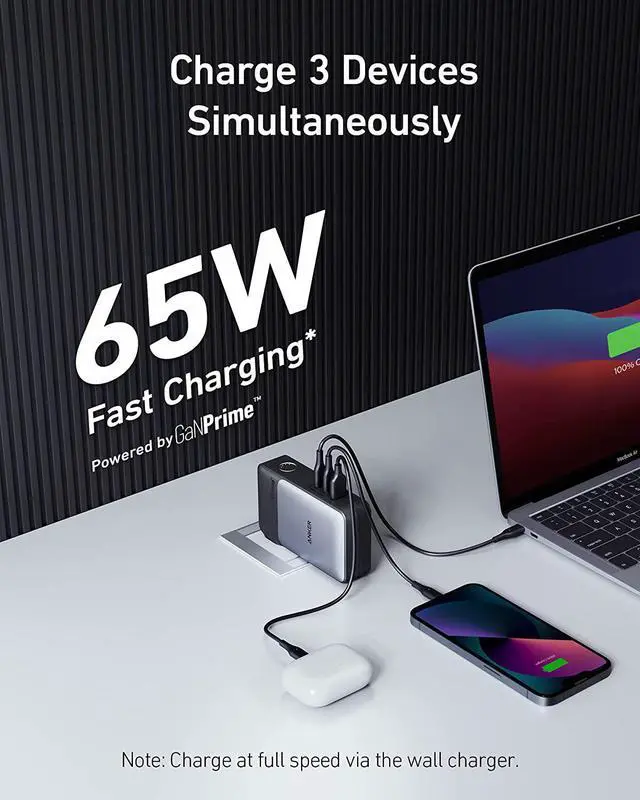Alt view image 2 of 6 - Anker 733 Power Bank (GaNPrime PowerCore 65W), 2-in-1 Hybrid Charger, 10,000mAh USB-C Portable Charger with 65W Wall Charger, Works for iPhone 13, Samsung, Pixel, MacBook, Dell, and More