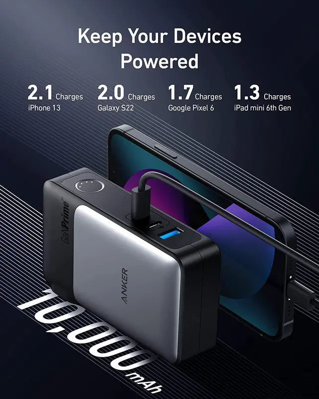 Alt view image 4 of 6 - Anker 733 Power Bank (GaNPrime PowerCore 65W), 2-in-1 Hybrid Charger, 10,000mAh USB-C Portable Charger with 65W Wall Charger, Works for iPhone 13, Samsung, Pixel, MacBook, Dell, and More