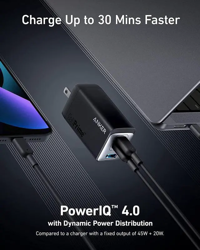 Alt view image 3 of 6 - Anker USB C Charger, Anker 735 Charger GaNPrime 65W, PPS 3-Port Fast Compact Foldable Wall Charger for MacBook Pro/Air, iPad Pro, Galaxy S22/S21, HP Spectre, Note20/10+, iPhone 13/Pro, Pixel, and More